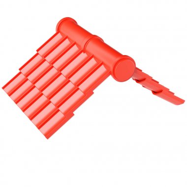 3D çizim çatı kırmızı kiremit yaptı. Endüstriyel Bina tasarımı.