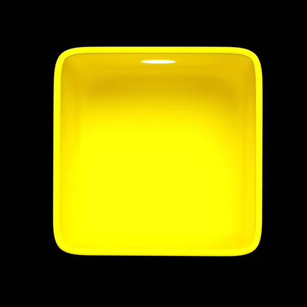 Espositore per vetrina in plastica gialla arrotondata vuota con luce. Concetto di merce. Illustrazione rendering 3d . — Foto Stock