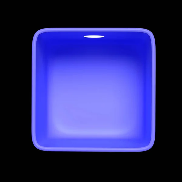 Leere runde blaue Plastikvitrine mit Licht. Konzept für Waren. 3D-Darstellung. — Stockfoto