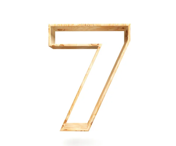 Decorative wooden alphabet digit seven symbol - 7. 3d rendering illustration. Isolated on white background — Stock Photo, Image