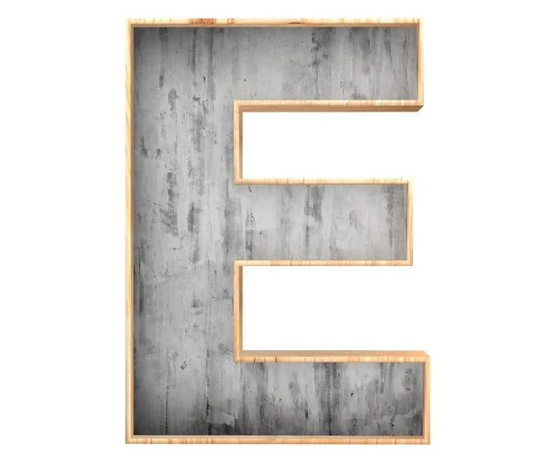3D decorative concrete with wooden border Alphabet, capital letter E — Stock Photo, Image