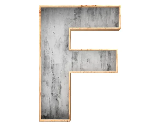 3D dekorativní beton s dřevěným okrajem abecedy, písmeno F — Stock fotografie
