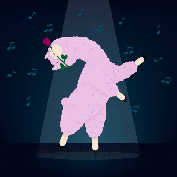 Een Dansende Lama Met Een Roos Haar Tanden Vectorillustratie — Stockvector