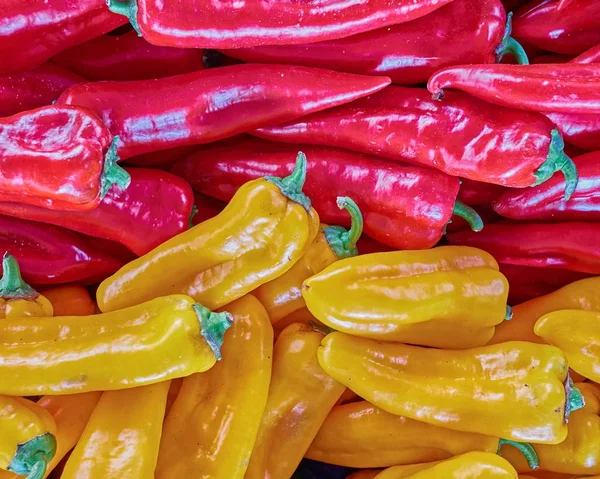 Red and yellow peppers top view — Stock Photo, Image