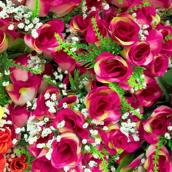 Vermelho Branco Falso Rosas Vista Superior Fundo Floral — Fotografia de Stock