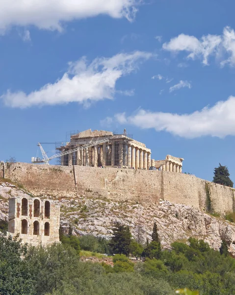 Atenas Grecia Antiguo Templo Colina Acrópolis Vista Desde Sur — Foto de Stock