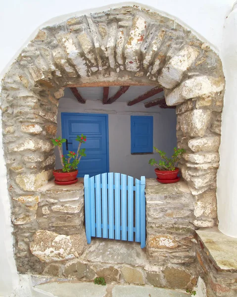Griechische Insel Malerische Blau Weiße Hausfassade — Stockfoto
