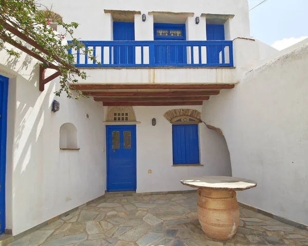 Azul Branco Fachada Casa Uma Ilha Grega — Fotografia de Stock