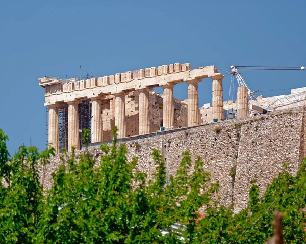 Atene Partenone Antico Tempio Greco Vista Dalla Strada Sotto Collina — Foto Stock