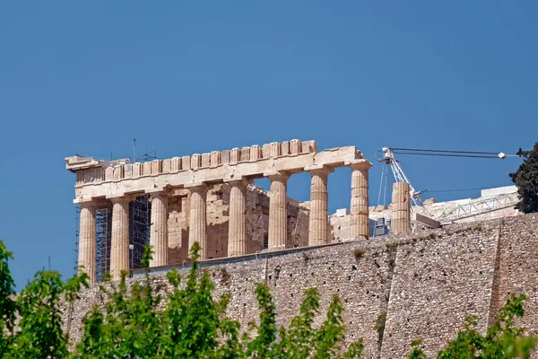 Atenas Templo Grego Antigo Parthenon Vista Rua Sob Colina — Fotografia de Stock