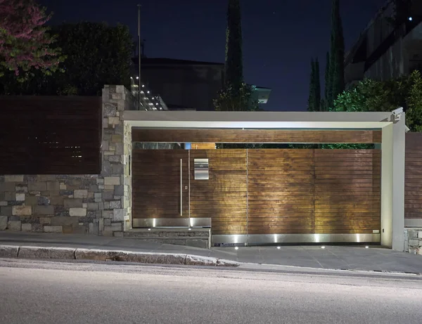 Elegante Casa Contemporánea Entrada Vista Noche Atenas Grecia — Foto de Stock