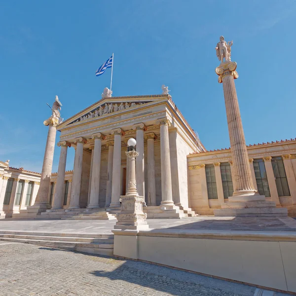 Aten Grekland Den Nationella Akademin Doric Kolonnad Fasad Med Athena — Stockfoto