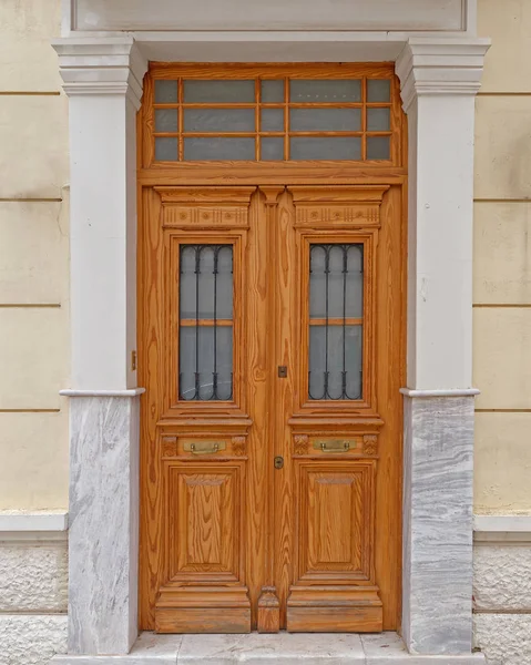 Entrada Casa Vintage Puerta Madera Maciza Antiguo Barrio Plaka Atenas — Foto de Stock