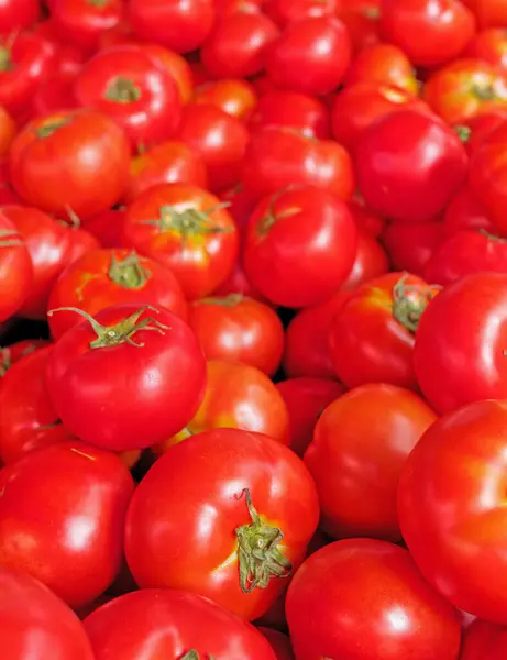 新鲜西红柿顶视图近视 天然红色背景 — 图库照片
