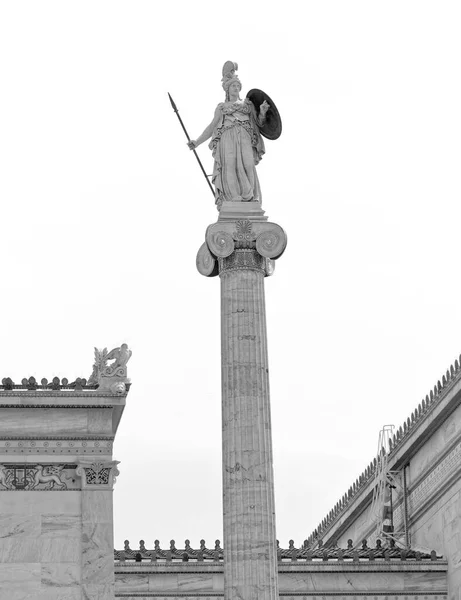 Athena Statue Ancient Greek Goddess Wisdom Knowledge Ionic Column National — Stock Photo, Image