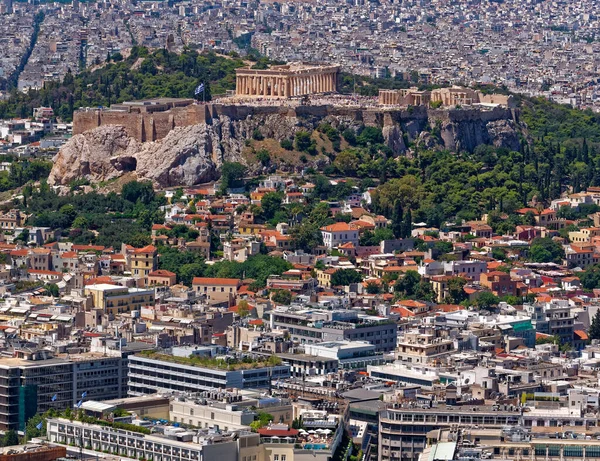 Grecja Ateny Widok Lotu Ptaka Świątynią Partenon Wzgórzu Akropolis Plaka — Zdjęcie stockowe