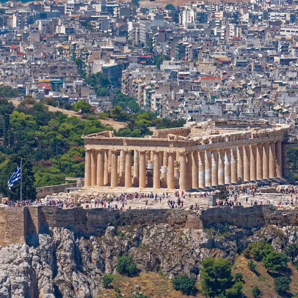 Parthenon Starobylý Chrám Akropoli Aténách Řecko Severní Letecký Pohled — Stock fotografie