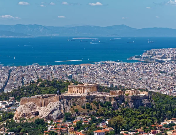 Griechenland Athen Panoramablick Mit Parthenon Tempel Auf Akropolis Hügel Und — Stockfoto