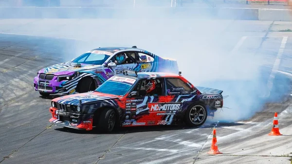 Drift Sport Cars Competindo Uma Corrida Vinnytsia Drift Competition 2017 — Fotografia de Stock