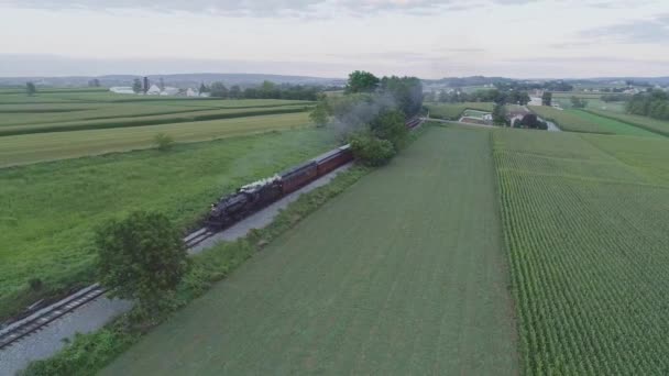 Strasburg Pensylwania Sierpień 2019 Widok Lotu Ptaka Zbliżający Się Pociąg — Wideo stockowe