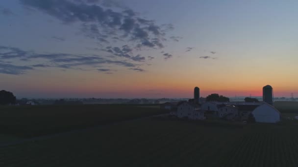 Aerial View Farm Countryside Sunrise Partly Cloudy Summer Day Seen — Stock Video