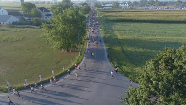 Letecký Pohled Začátek Půlmaratonu Festivalu Létě Amišské Zemi — Stock video