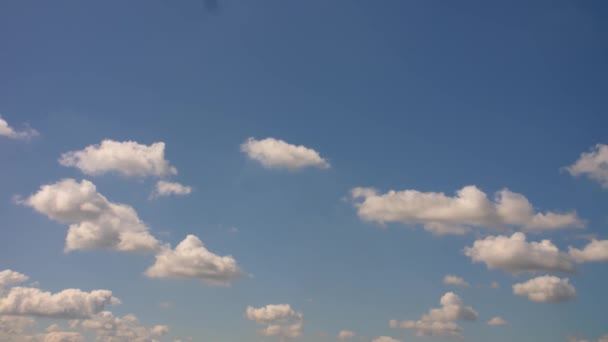 白いふわふわの雲が左から右へゆっくりと動く青空 — ストック動画