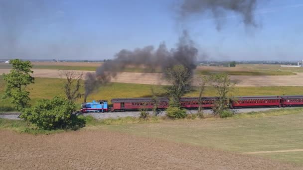 Strasburg Pennsylvania September 2019 Aerial View Thomas Train Puffing Black — Stok Video
