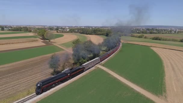 Strasburg Pennsylvania September 2019 Aerial View Norfolk Western 611 Puffing — Stock Video