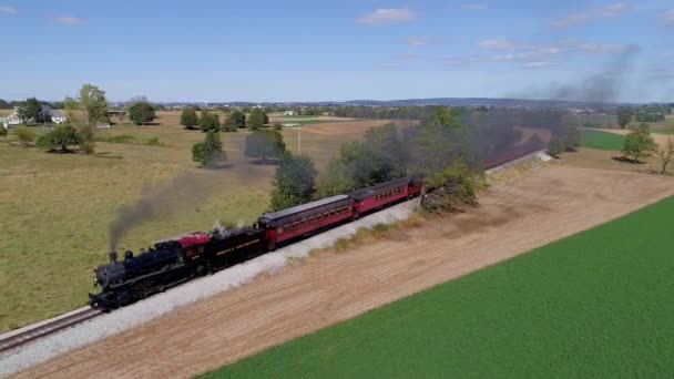 Strasburg Pennsylvania September 2019 Aerial View Antique Steam Engine Puffing — 비디오