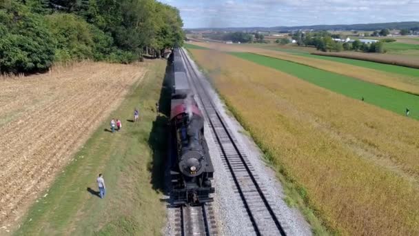 Strasburg Pensylwania Wrzesień 2019 Widok Lotu Ptaka Zabytkowej Parowozu Zatrzymanego — Wideo stockowe