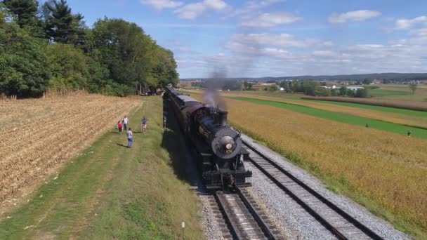 Strasburg Pensylwania Wrzesień 2019 Widok Lotu Ptaka Zabytkowej Parowozu Zatrzymanego — Wideo stockowe