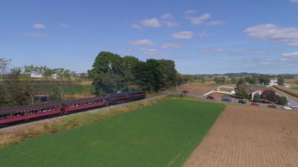 Strasburg Pennsylvania September 2019 Aerial View Antique Steam Engine Going — Stock Video