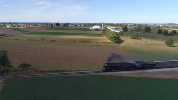 Strasburg Pennsylvania September 2019 Aerial View Antique Steam Engine Puffing — Stock Video