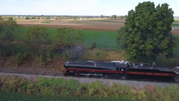 Strasburg Pennsylvania September 2019 Aerial View Antique Steam Engine Puffing — Αρχείο Βίντεο