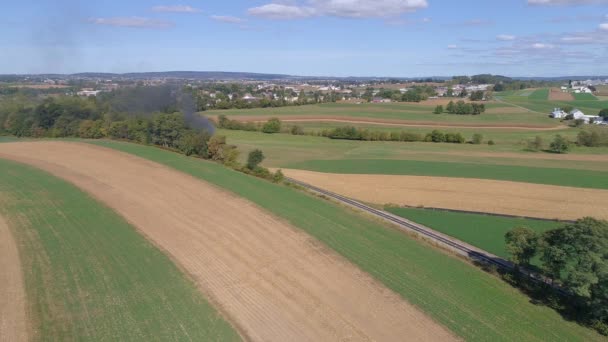 Aerial View Antique Steam Engine Puffing Pulling Antique Passenger Cars — Stock Video