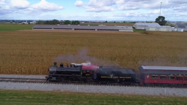 Strasburg Pennsylvania October 2019 Aerial View Amish Countryside Antique Steam — Stock Video