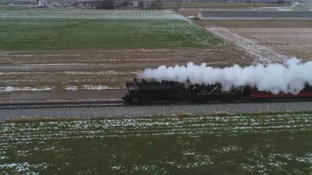 Strasburg Pennsylvania November 2018 Ariel View Steam Engine Passenger Cars — Stockvideo