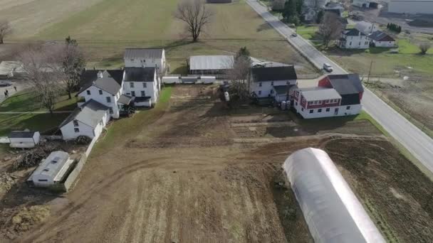 Aerial View Amish Family Wedding Horse Buggies Volleyball Fun Seen — Stock Video