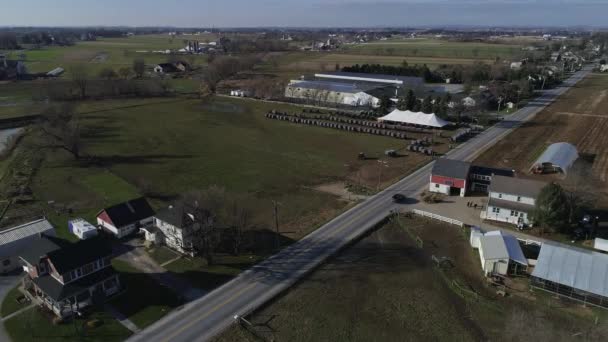 Letecký Pohled Amish Family Svatba Koněm Kočárky Volejbal Zábava Jak — Stock video