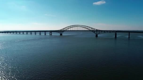 Vue Aérienne Pont Rive Sud Long Island Par Drone Hiver — Video