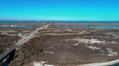Long Island 'ın Güney Kıyısı Hava Görüntüsü Kışın İnsansız Hava Aracı Tarafından Görülür