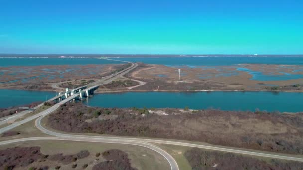 Vista Aérea Long Island South Shore Dibuja Puente Invierno Visto — Vídeo de stock