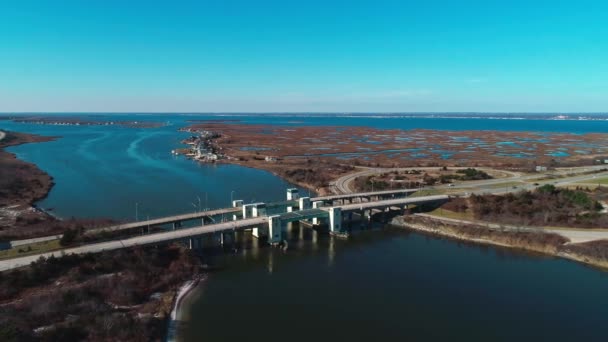 Vista Aérea Long Island South Shore Draw Bridge Inverno Visto — Vídeo de Stock