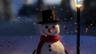 Kardan Adam ve Mutlu Noeller Video Başlığı Ekranı ile Noel Kar Küresi