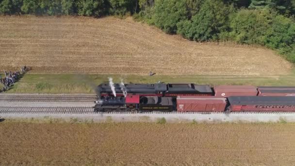 Strasburg Pennsylvania October 2019 Aerial View Two Norfolk Western Steam — 비디오