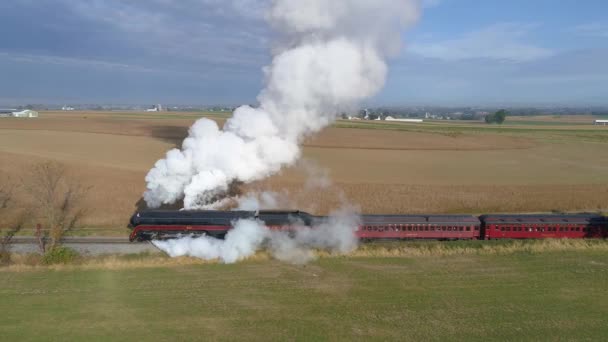 Strasburg Pennsylvania Oktober 2019 Aerial Side Side View Steam Engine — Stok Video