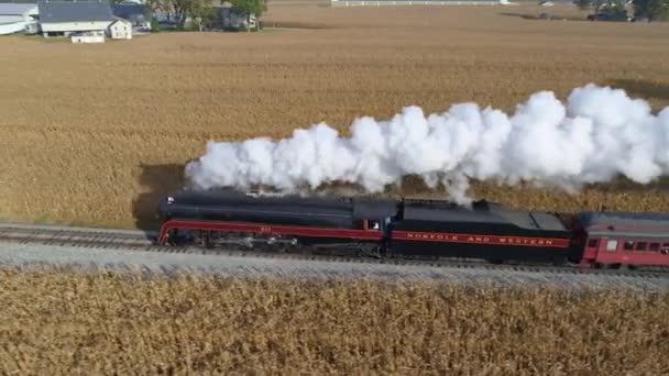 Strasburg Pennsylvania Oktober 2019 Aerial Side Side View Steam Engine — Stok Video