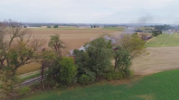 Strasburg Pennsylvania October 2019 Αεροφωτογραφία Αποκατεστημένης Ατμομηχανής Που Βγάζει Ατμό — Αρχείο Βίντεο