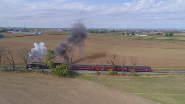 Strasburg Pennsylvania Oktober 2019 Aerial Restorated Steam Locomotive Moving Slow — Stok Video